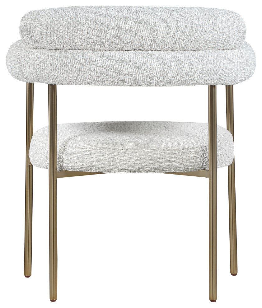 Blake Upholstered Dining Chair, Cream, Boucle Fabric, Brushed Brass, Set of 2