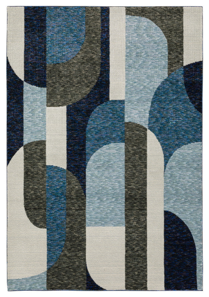 Sadie Art Deco Curved Layers Area Rug, Blue/Gray, 7'10"x10'10"