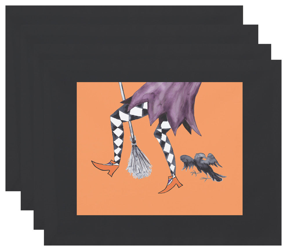 Fly Away Witch 18"x14" Orange Halloween Print Placemat, Set of 4