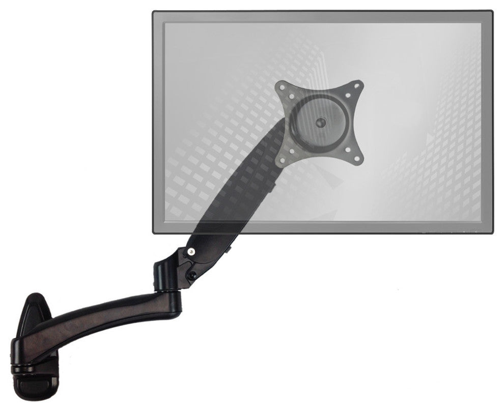 Sit-Stand Wall Mount Monitor Arm: Extended Single Screen Black