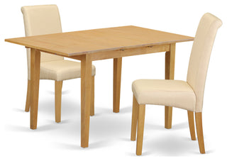 3Pc Kitchen Table With Linen Beige Fabric Kitchen Chairs With Oak Chair Legs