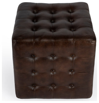 Leon Button Tufted Leather Ottoman
