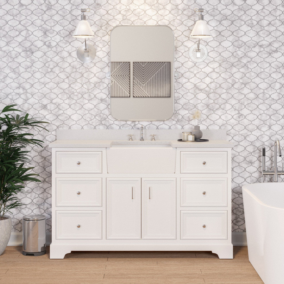 Zelda 60" Bathroom Vanity, White, Quartz, Single