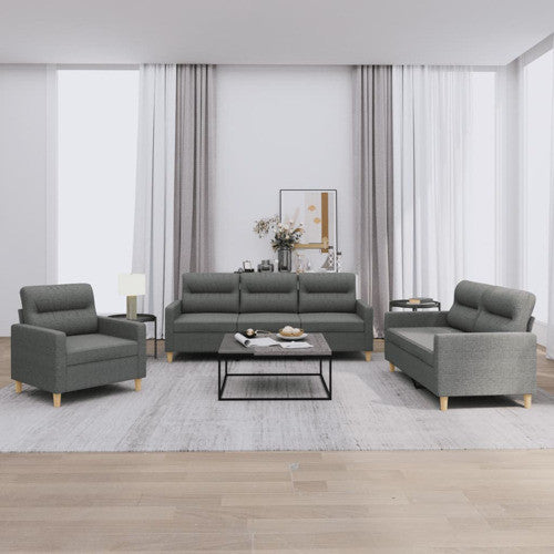 vidaXL Sofa Set with Cushions Sectional Sofa Couch 3 Piece Dark Gray Fabric