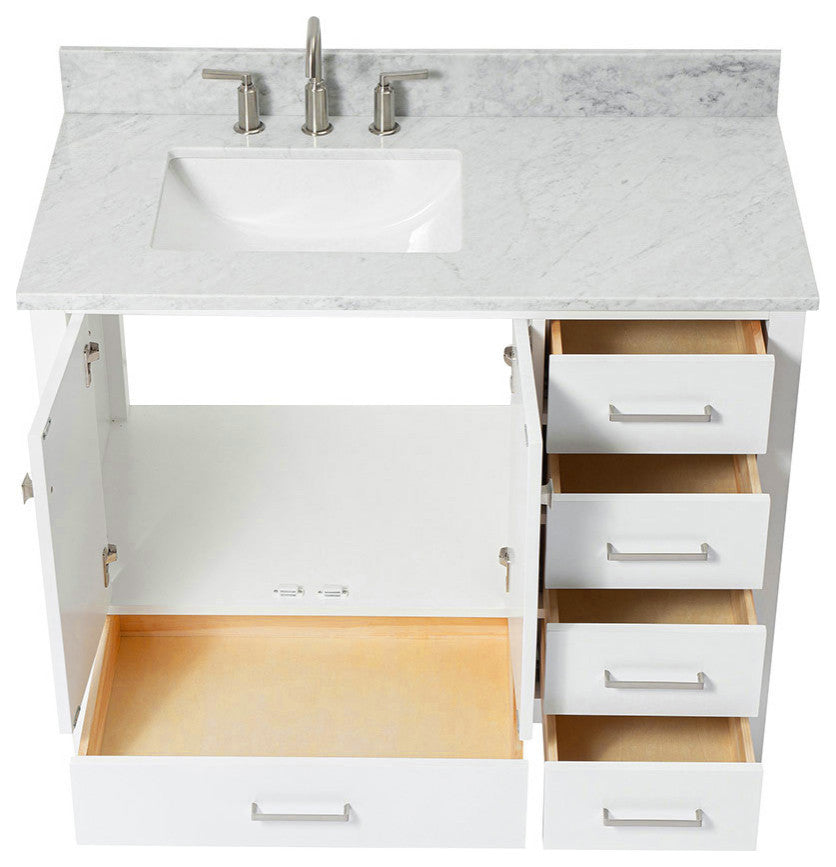 ARIEL Cambridge 43" Left Rectangle Sink Bath Vanity Carrara Marble