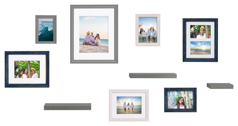 Bordeaux Gallery Wall Frame And Shelf Kit, Multi Blue