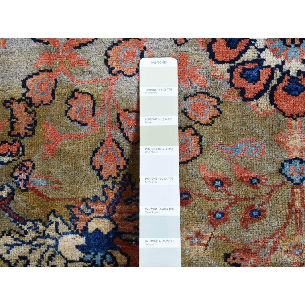 Green, Rare Antique Persian Sarouk Fereghan Hand Knotted Wool Rug, 8'4"x11'6"