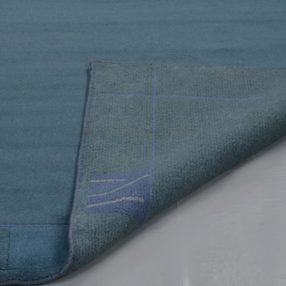Hand Knotted Tibbati Wool Area Rug Contemporary Blue
