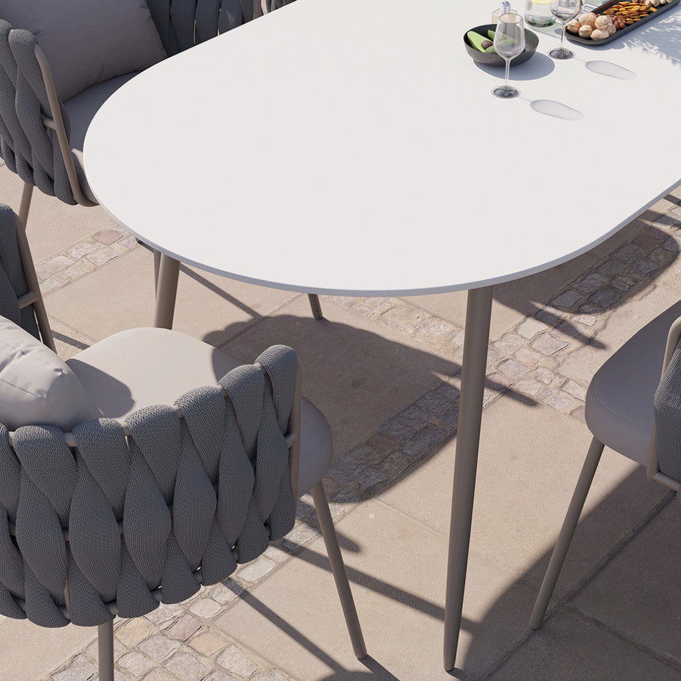 6 - Person Oval Faux Marble Top & Aluminum Outdoor Patio Dinning Table