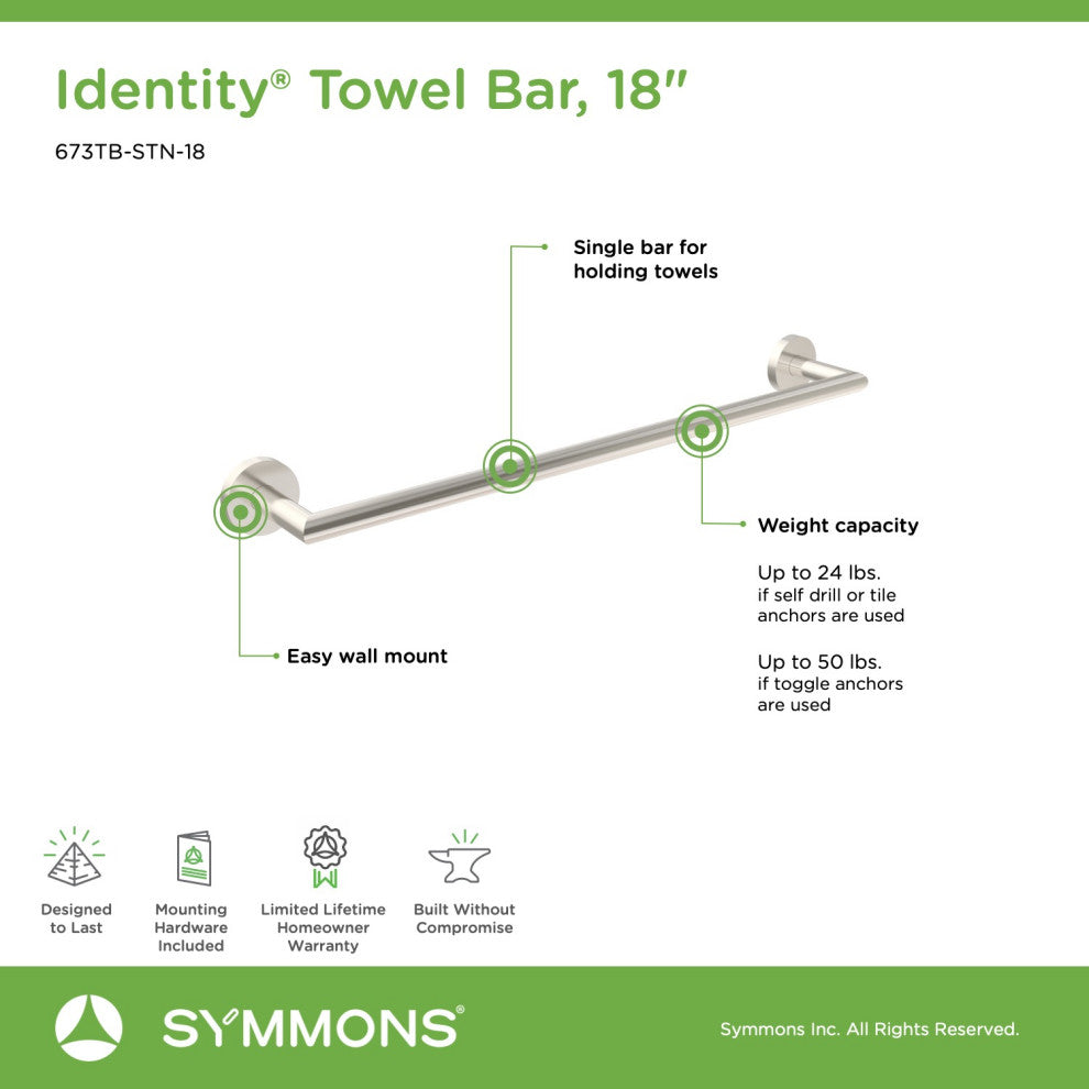 Identity 18" Towel Bar, Satin Nickel