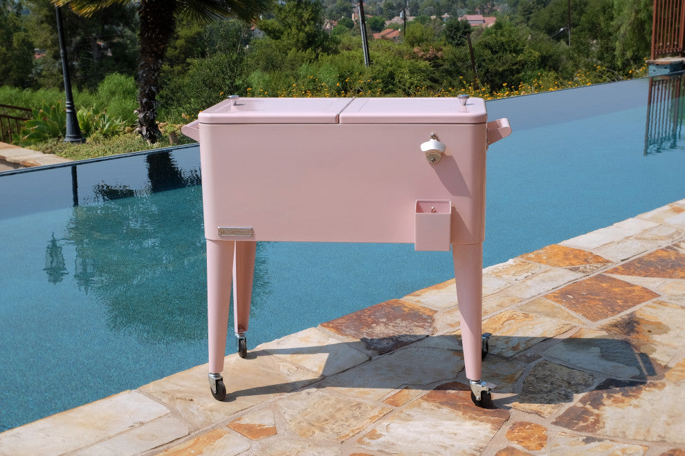 Permasteel 80 Quart Portable Rolling Patio Cooler, Pink