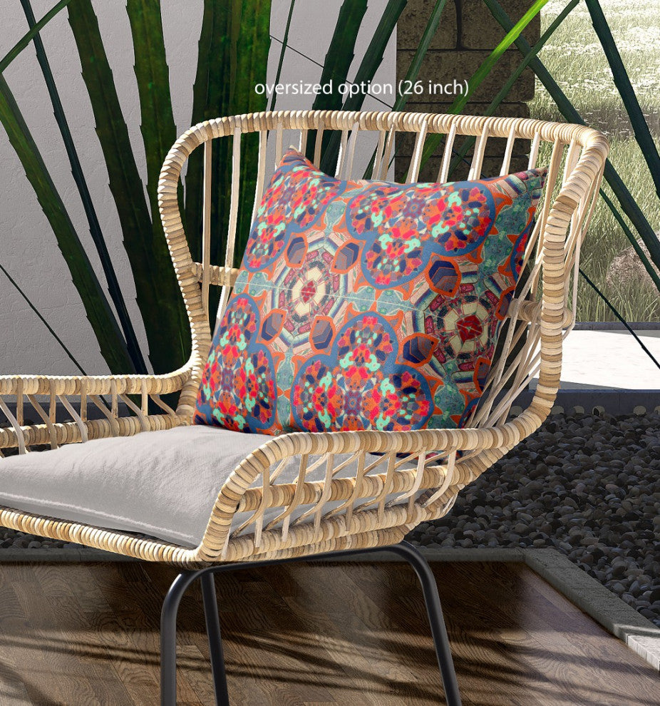 26" Orange Blue Cloverleaf Indoor Outdoor Throw Pillow