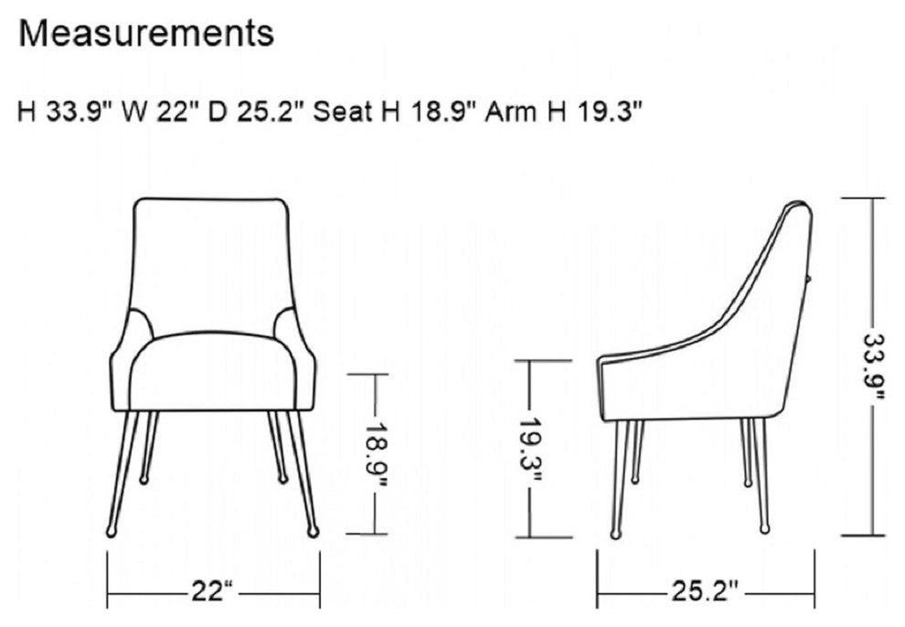 Modrest Castana Modern Gray Velvet and Gold Dining Chair, Set of 2