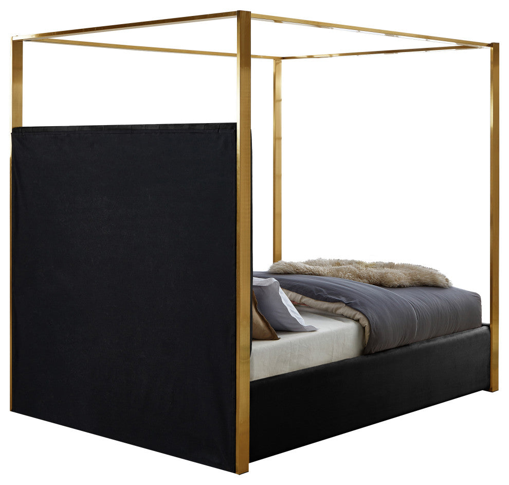 Jones Upholstered Bed, Black, Queen, Velvet