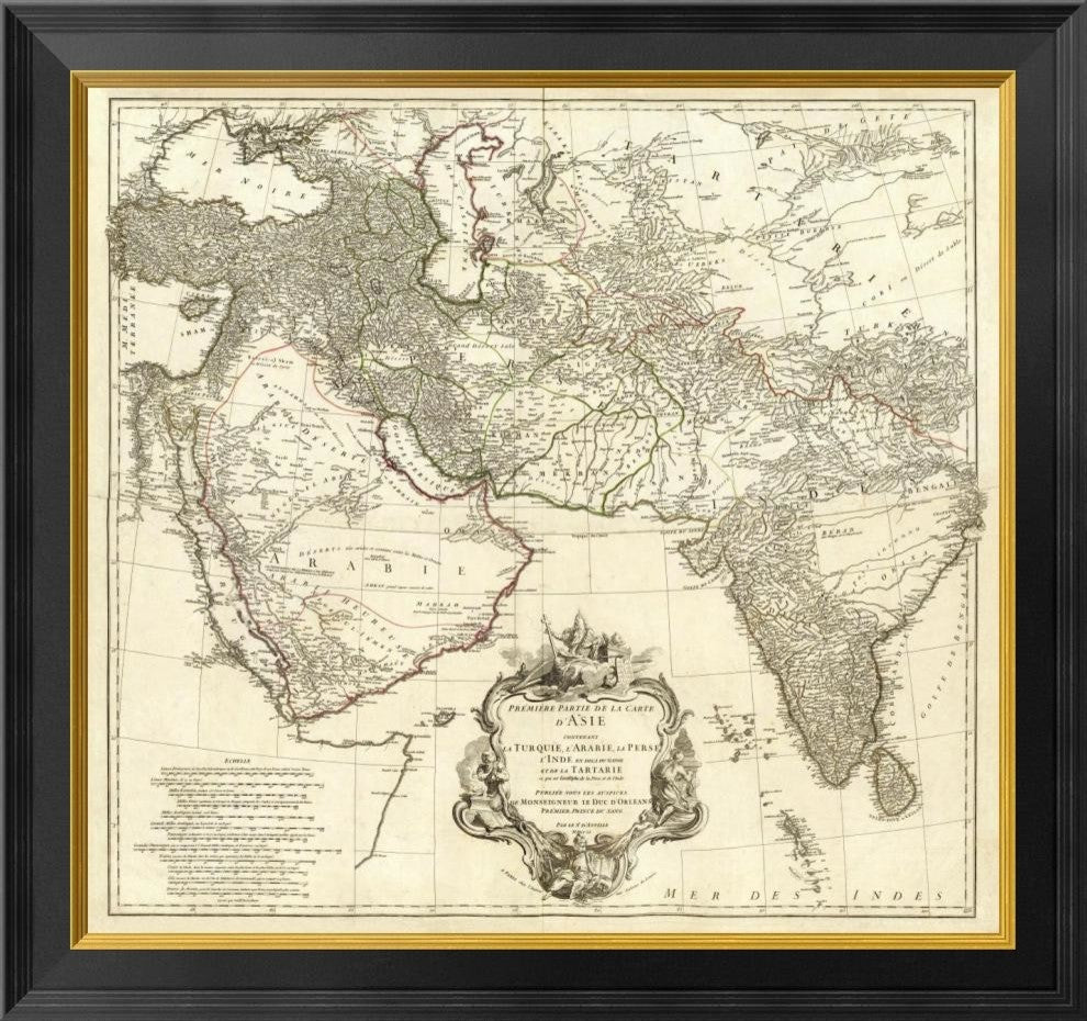 "Asia I, 1751" Framed Canvas Giclee by Jean Baptiste Bourguignon Anville, 26x25"