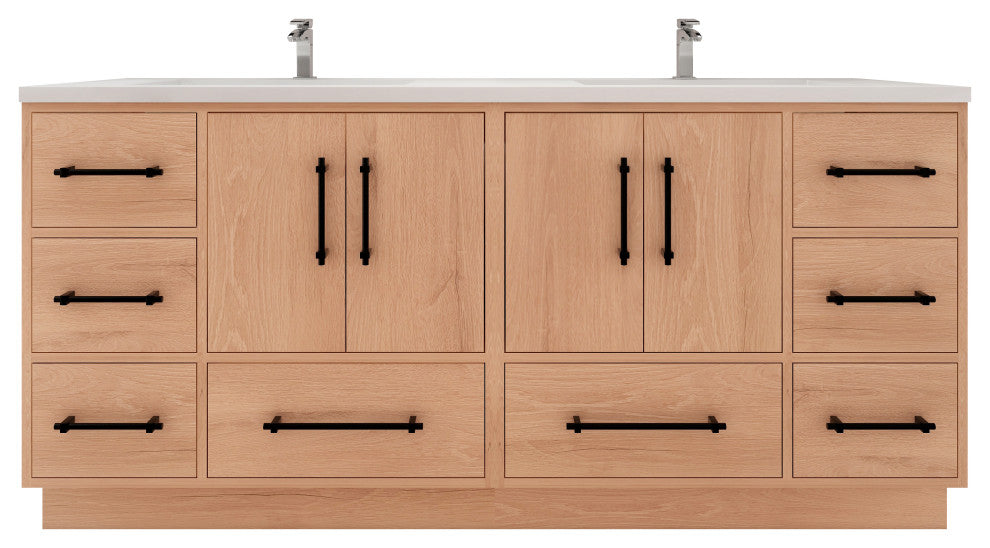 Victoria 72" Solid Wood Bath Vanity, Double Sink, Red Oak