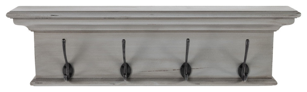 Rustic Antiqued Gray Wood Four Hook Hanging Coat Rack