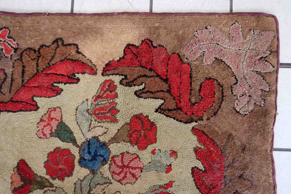 Handmade Antique American Hooked Rug 2.8'x5.5', 86cmx170cm, 1880s