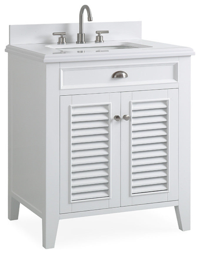 Contemporary Style White Kalani Bathroom Vanity, 30"