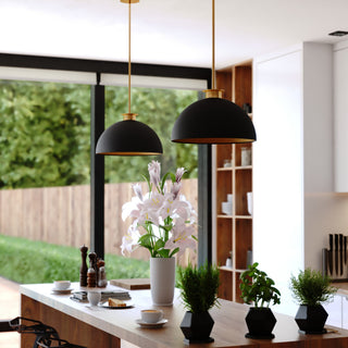 Devon 1L Matte Black and Gold Satin Brass Mid-Century Modern Pendant Light
