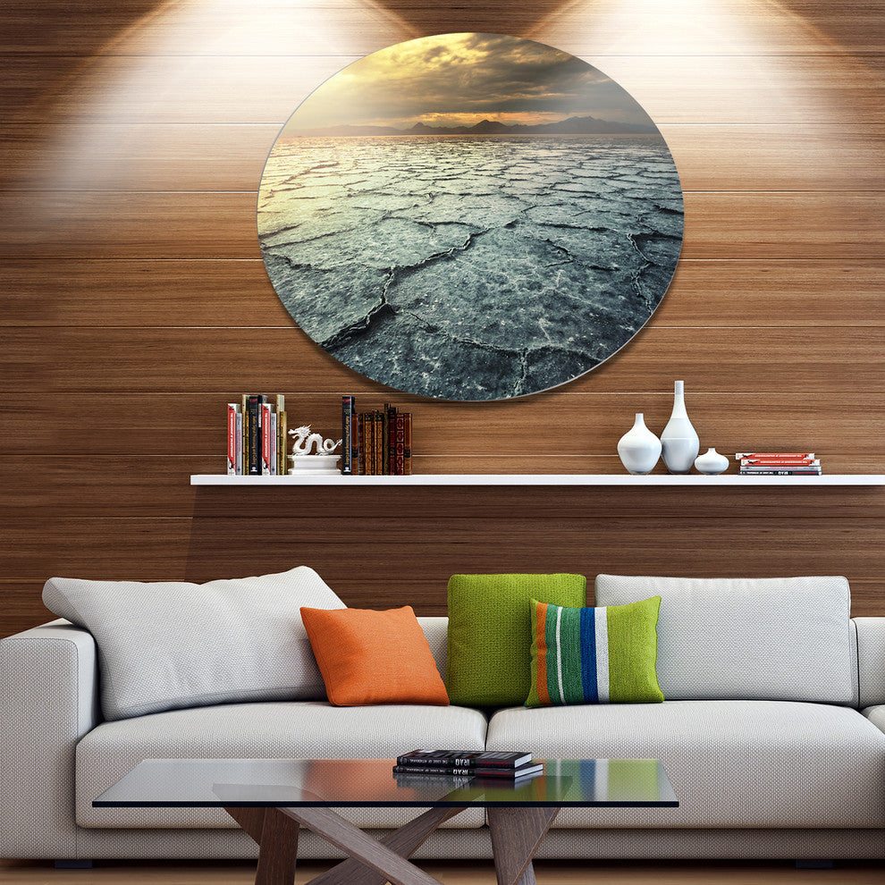 Dark Drought Land Under Cloudy Sky, Landscape Round Wall Art, 23"