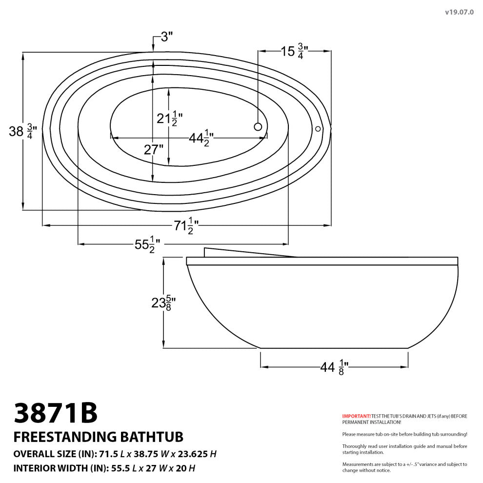 Leni 5.9 ft. Jetted Whirlpool Tub With Reversible Drain, White