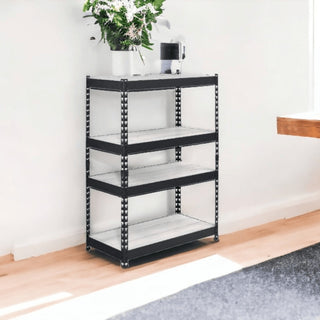 48" Brown and Black Metal Adjustable Four Tier Bookcase