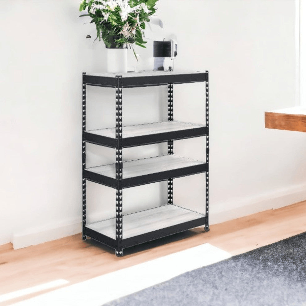 48" Brown and Black Metal Adjustable Four Tier Bookcase