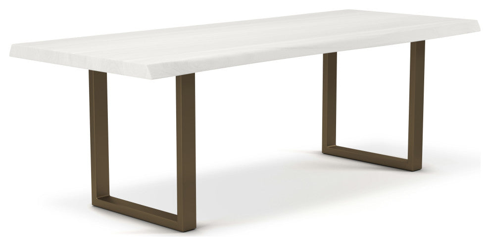 Brooks Dining Table, White Wash, Brass, 40"x79", U-Base