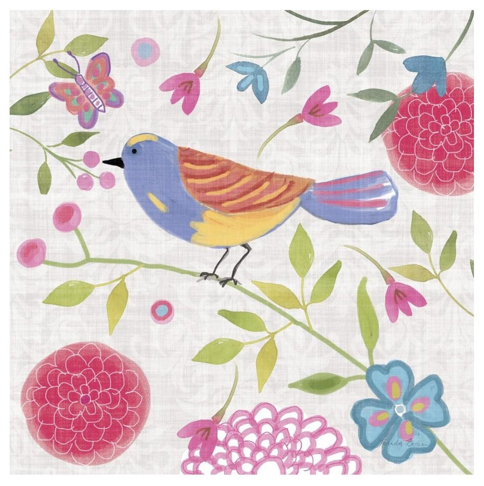 "Damask Floral and Bird III v2" Digital Paper Print by Farida Zaman, 26"x26"