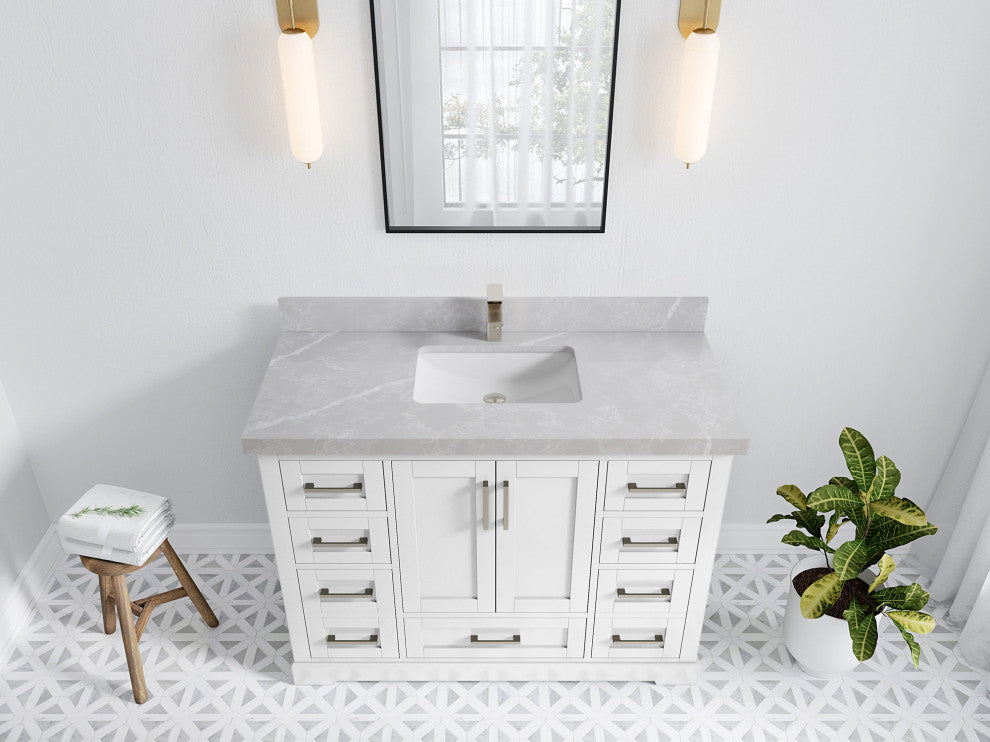 Boston 48 Single Sink Bath Vanity in White 2" Pearl Gray