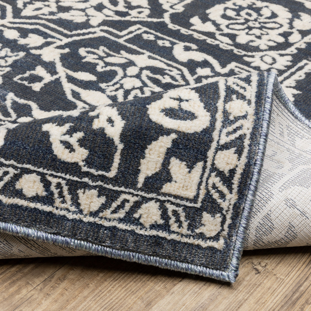 Iris Two-Tone Medallion Blue/ Ivory Area Rug 6'7" x 9'6"