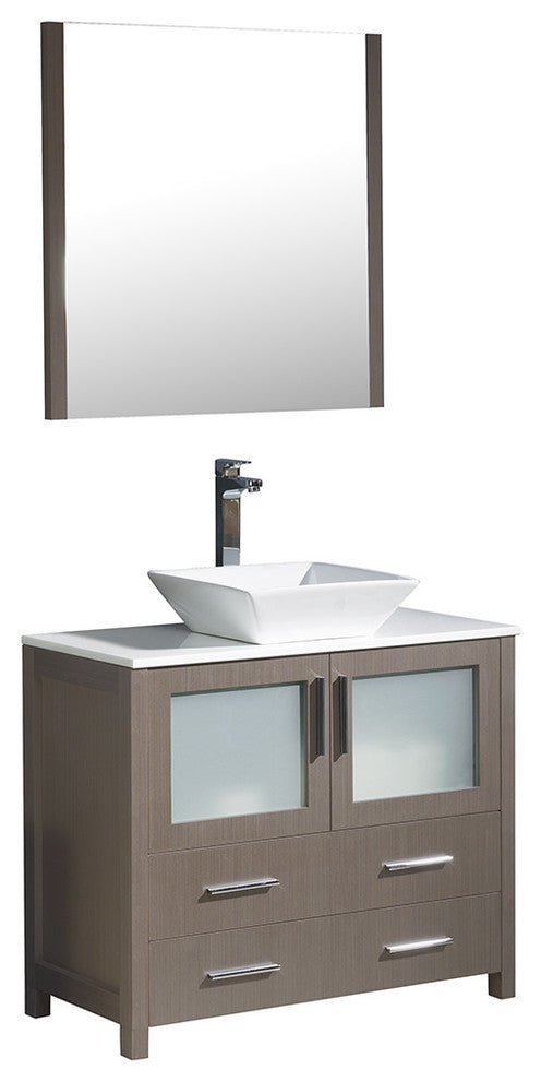 Torino 36" Gray Oak Modern Bathroom Vanity With Vessel Sink, FFT1045BN