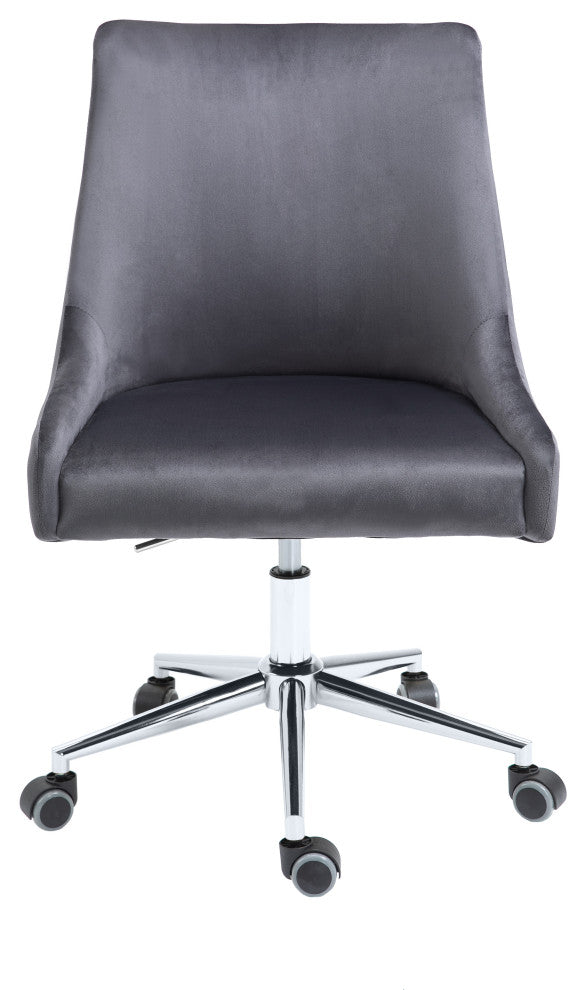 Karina Swivel and Adjustable Velvet Upholstered Office Chair, Grey, Chrome Base