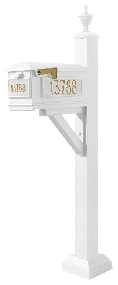 Westhaven System-Mailbox, 3 Cast Plates, Square Collar, Urn Finial, White