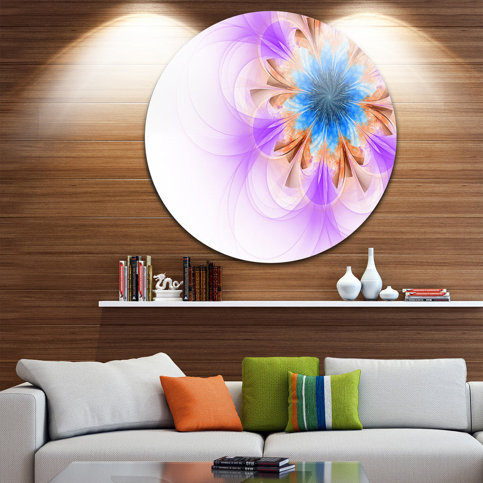Blue And Purple Symmetrical Fractal Flower, Floral Round Wall Art, 11"
