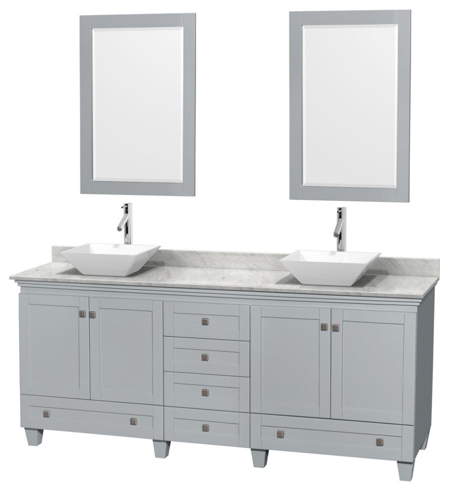 Wyndham WCV800080DOYCMD2WM24 White Carrera Marble Vanity in Oyster Gray with Mir