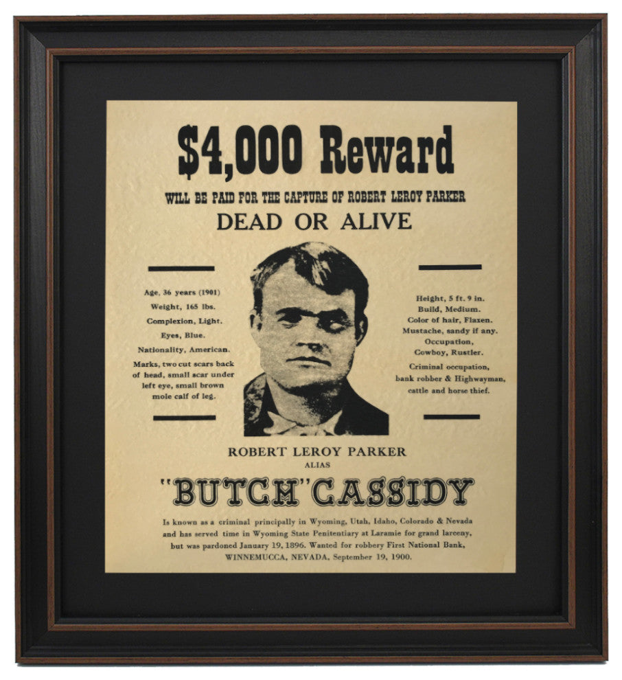 Framed Butch Cassidy Wanted Poster