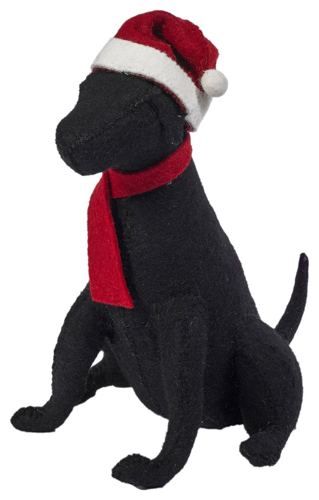 Black Lab with Santa Hat Christmas Tree Topper in Hand Felted Wool