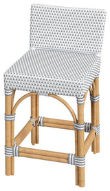 Serienna Rectangular Rattan Low Back 24.5 Counter Stool, White and Gray