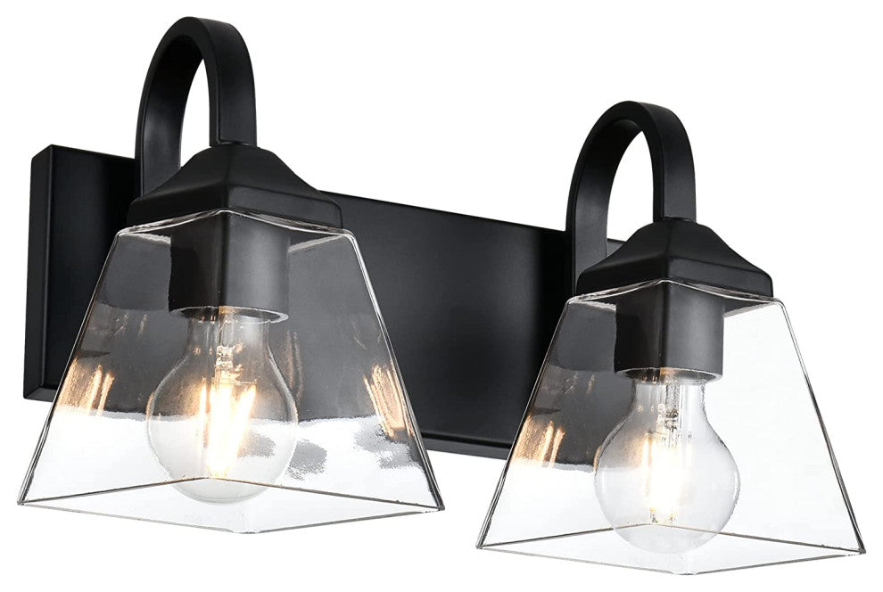 2 Light Glass Wall Sconce Black Industrial Wall Light Fixture