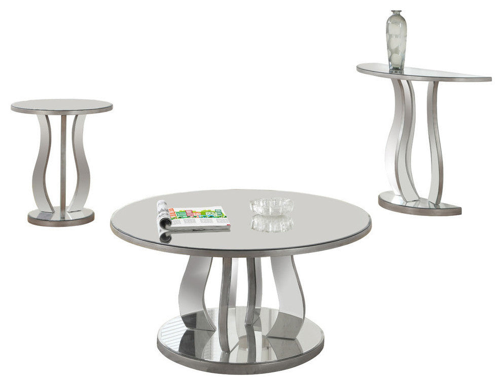 Coffee Table - 36"Dia / Brushed Silver / Mirror