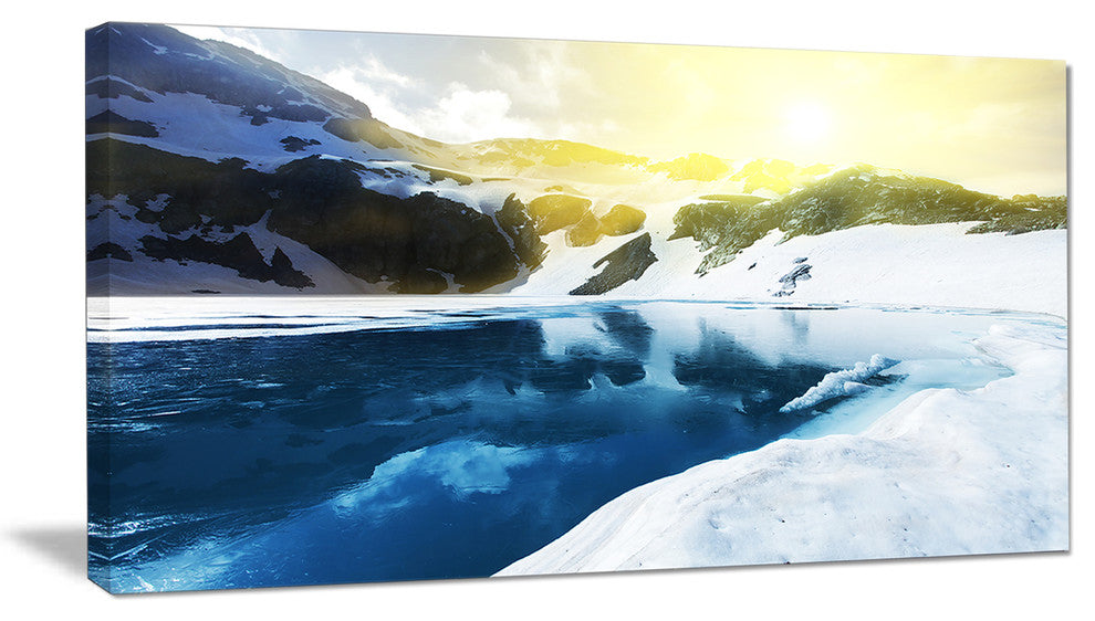 Large Blue High Mountains Lake, Landscape Canvas Art Print, 32"x16"