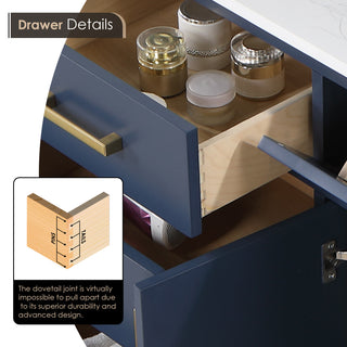 Gavino Vanity with Grain White Composite Stone Top, Royal Blue/Brushed Gold, 54", with Mirror