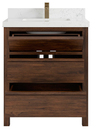 Elizabeth 30 Single Sink Bath Vanity in Dark Walnut Teak 2" Empira Quartz