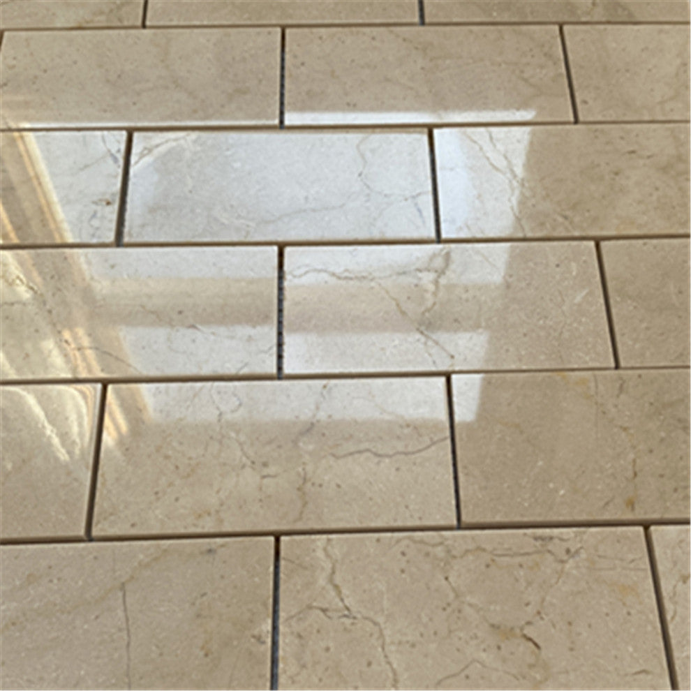Crema Marfil Marble 2x4 Brick Subway Mosaic Tile Polished, 1 sheet