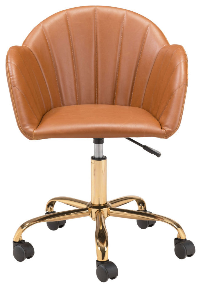 Computer Work Chair, Faux Vinyl Leather, Steel, Tan, Gold, Home Business Office