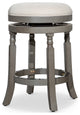 DTY Palmer Lake Swivel Stool, Weathered Gray/ Beige Fabric Seat, 24" Counter Stool