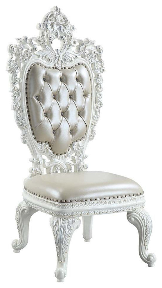 Benzara BM262141 S/2 Side Chair With Oversized Crown Top & Button Tufting, White