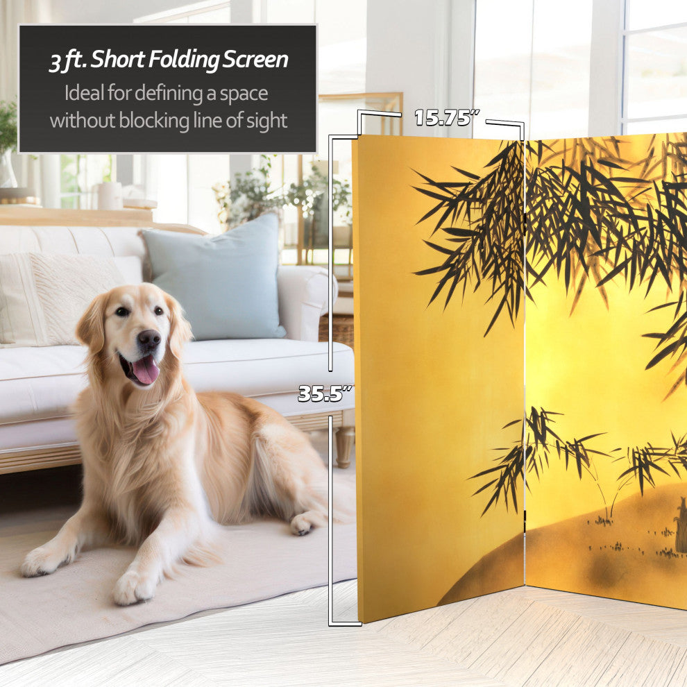 3' Tall Double Sided Bamboo Tree Canvas Room Divider